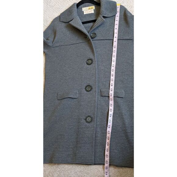 Montgomery Ward VTG Button Front Pure Wool Ribbed Coat Preppy Minimalist Large - Picture 4 of 8